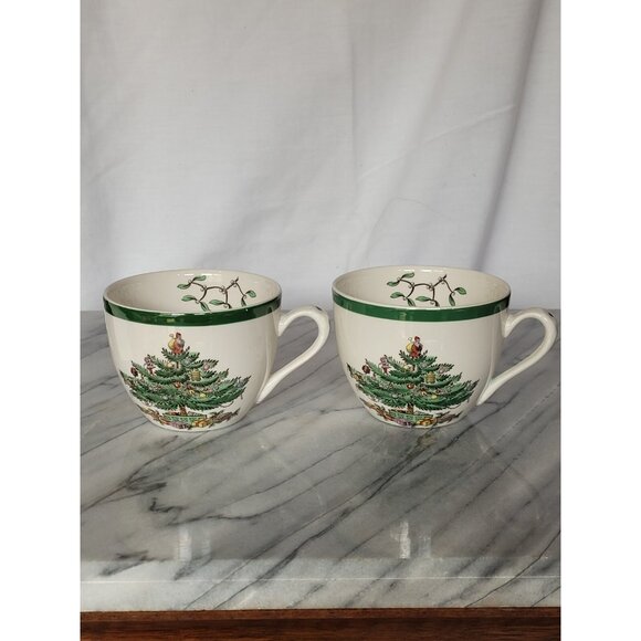 SPODE Christmas Tree Santa Coffee Tea Cups 6oz Set of 2 England VTG - Picture 5 of 15